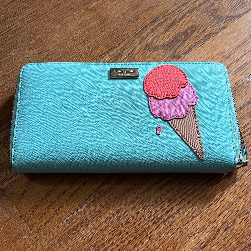 Kate Spade Aqua Wallet with Ice Cream Motif